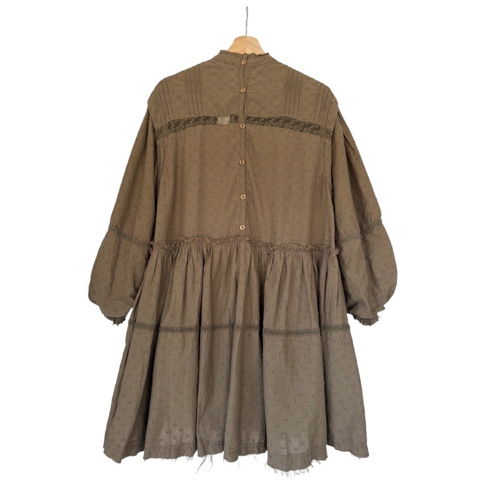 Anthropologie Pilcro Mock Neck Swing Mini Dress Olive Green Babydoll Lace Dress - Picture 7 of 12